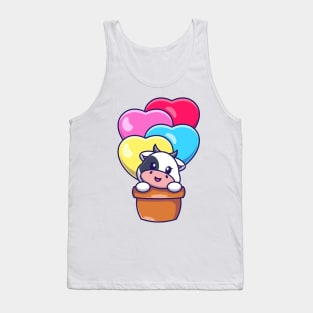 Cute cow flying with love balloon cartoon Tank Top